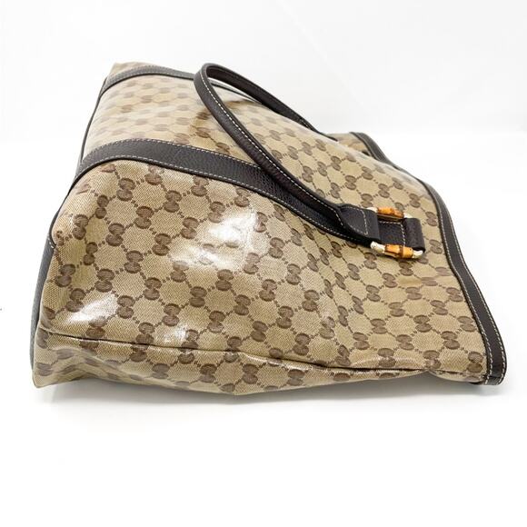 Gucci GG Supreme Monogram Crystal Bamboo Tote Bag Brown Leather - Picture 6 of 13